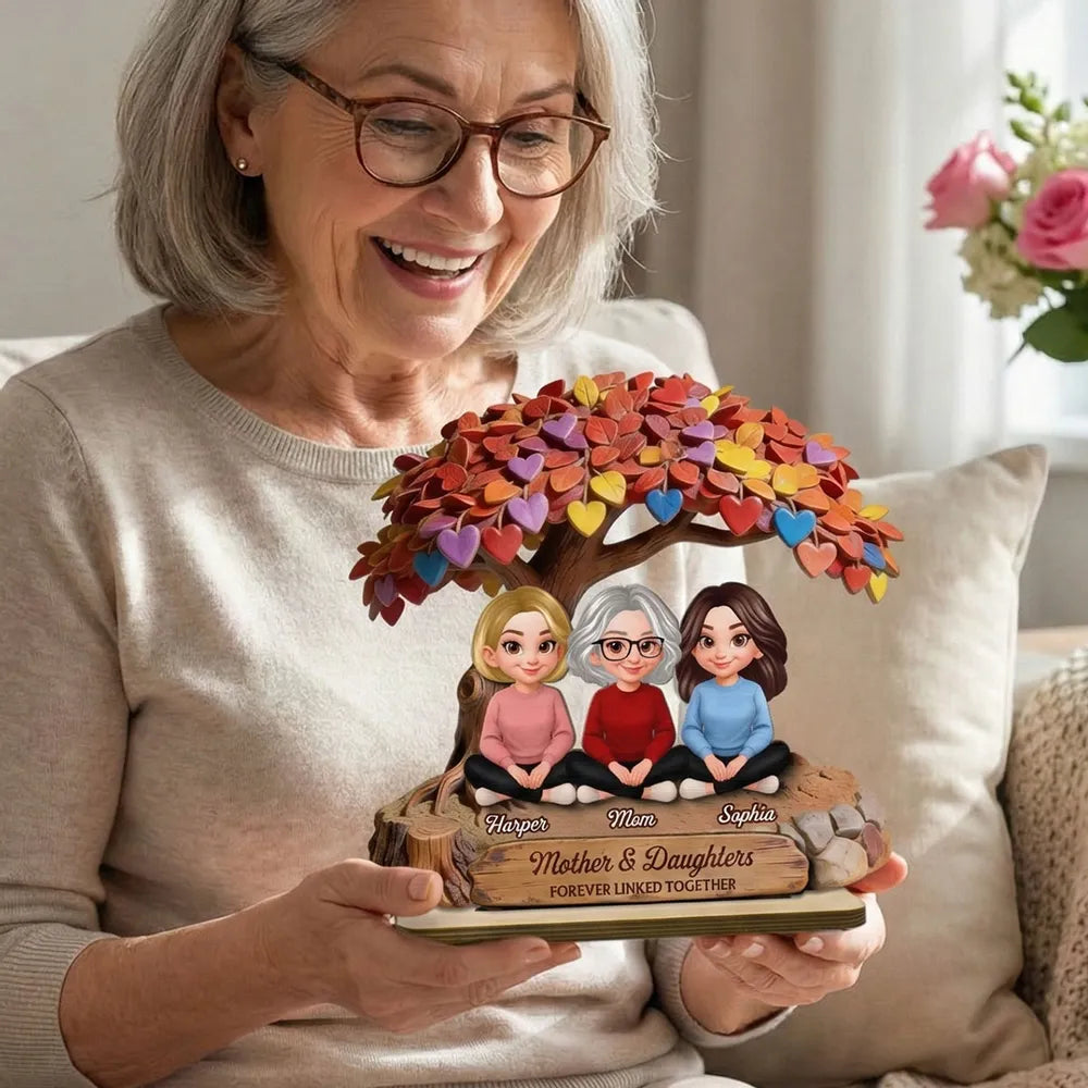 Personalized Mother & Daughters Figurine with Heart Tree - Sentimental Family Gift Plaque MagicInPrints