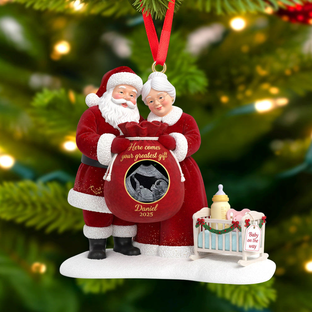 Here Comes Your Greatest Gift - Santa Claus Custom Photo Christmas Ornament Ornament MagicInPrints