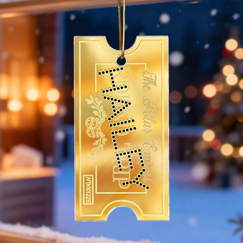 Personalized Golden Train Ticket Christmas Ornaments - Holiday Tree Decoration Ornament MagicInPrints