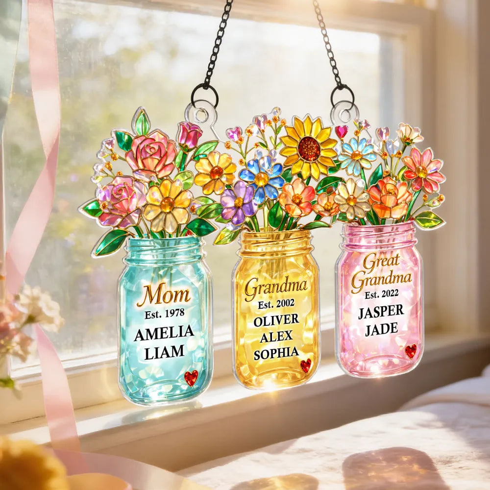 Personalized Stained Glass Sun Catcher for Mom, Grandma, Great Grandma - Custom Family Gift Ornament MagicInPrints