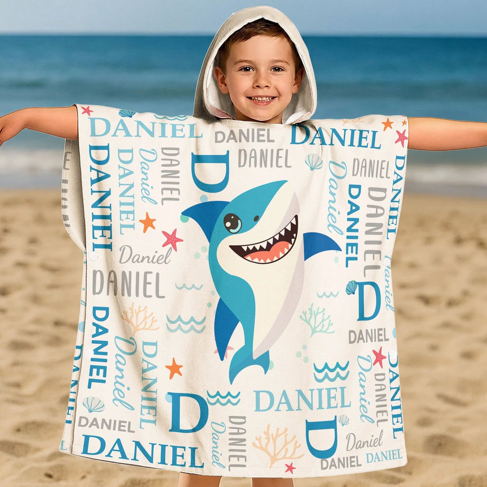 Personalized Kids Hooded Towel with Shark Design - Pool and Beach Fun Beachwear MagicInPrints
