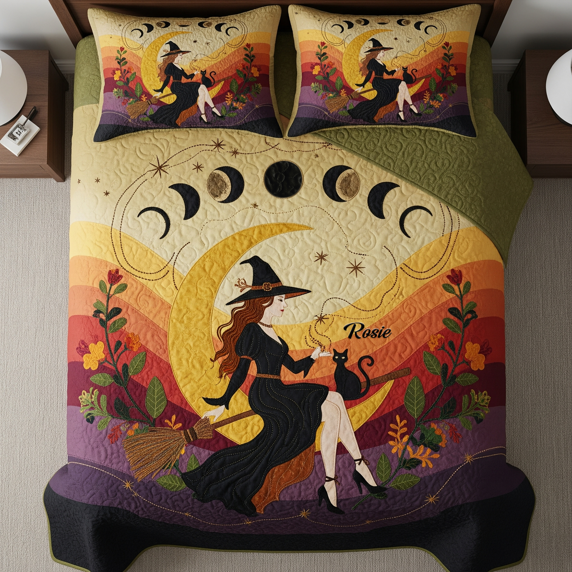 Embrace the Magic: Mabon Witch Autumn Moon Quilt Bed Set - Personalized Gifts for Wiccan Enthusiasts Blanket MagicInPrints