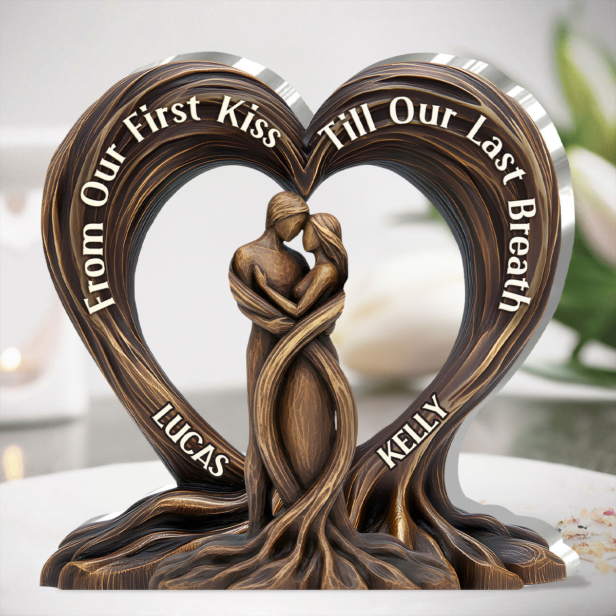 Personalized Heart-Shaped Couple Sculpture for Anniversary or Wedding - Sentimental Keepsake Plaque MagicInPrints
