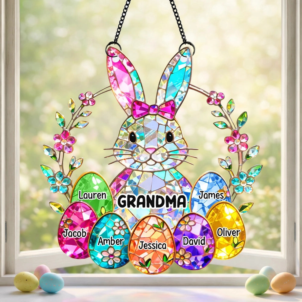Personalized Easter Bunny Stained Glass Suncatcher for Grandma - Family Gift Ornament MagicInPrints