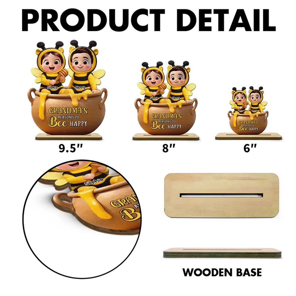 Customizable Bee-Themed Figurine for Grandparents - Personalized Family Gift Plaque MagicInPrints