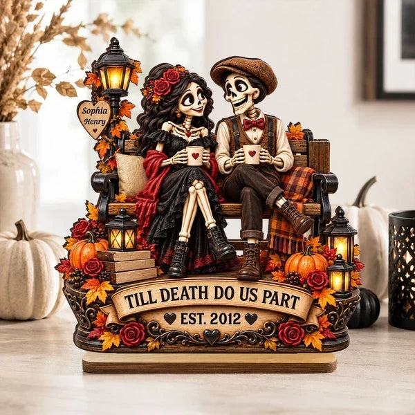 Personalized Halloween Wooden Plaque Skeleton Couple Gift
