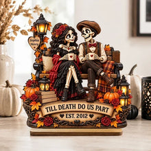Load image into Gallery viewer, Personalized Halloween Wooden Plaque Skeleton Couple Gift

