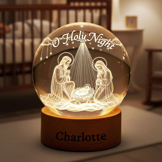 Nativity O Holy Night Crystal Ball Night Light - Personalized Gifts For Christian Night Light Night Lights MagicInPrints