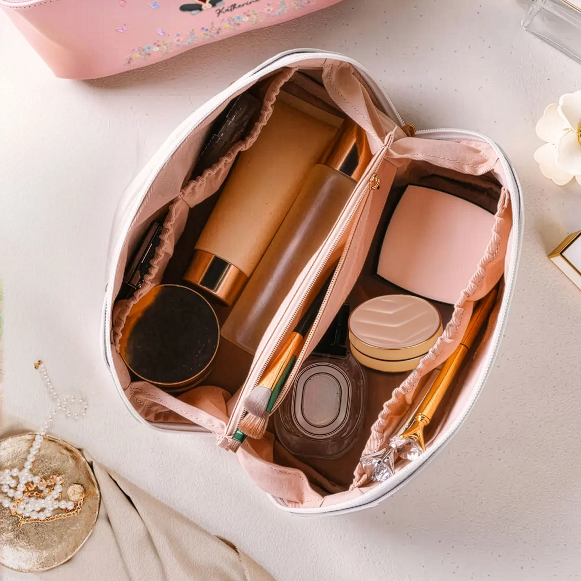 Personalized Makeup Bag for Women with Initial and Cartoon Design - Perfect Gift Bag MagicInPrints