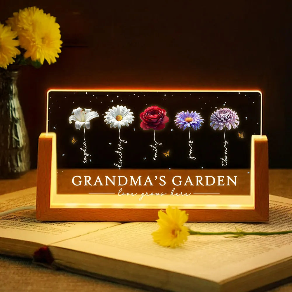 Personalized LED Acrylic Sign for Grandma - Custom Floral Display Plaque MagicInPrints