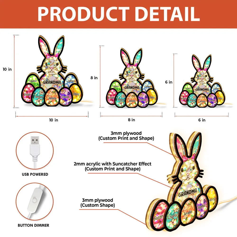 Personalized Easter Bunny LED Night Light for Grandma - Family Gift Plaque MagicInPrints