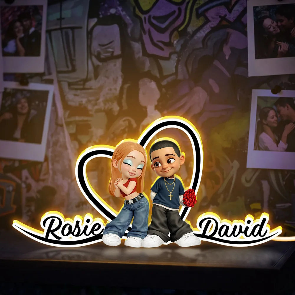 Personalized Couple LED Lamp for Romantic Gift - Custom Names Heart Design Plaque MagicInPrints