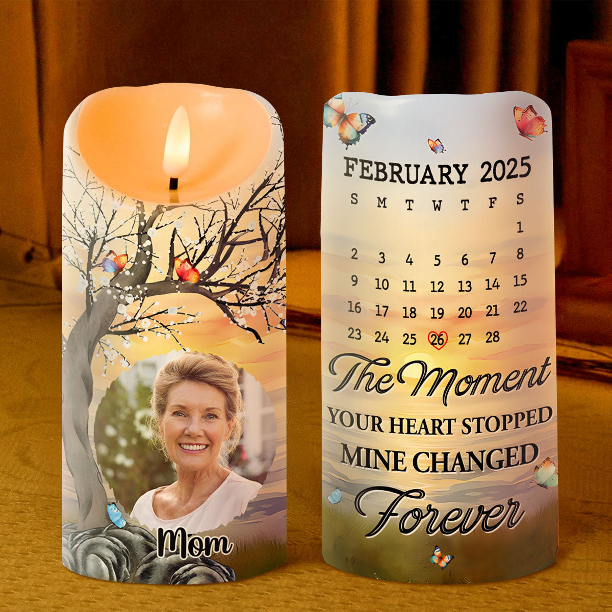 Personalized Memorial LED Candle for Mom - Sentimental Keepsake with Photo and Date Lamp MagicInPrints