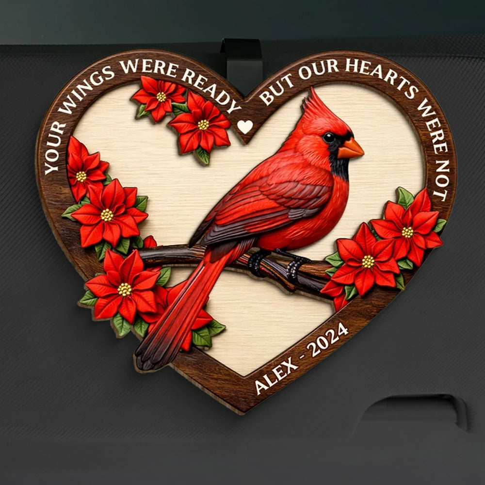 Personalized Memorial Heart Plaque with Cardinal and Flowers - Remembrance Gift Car Hanger MagicInPrints