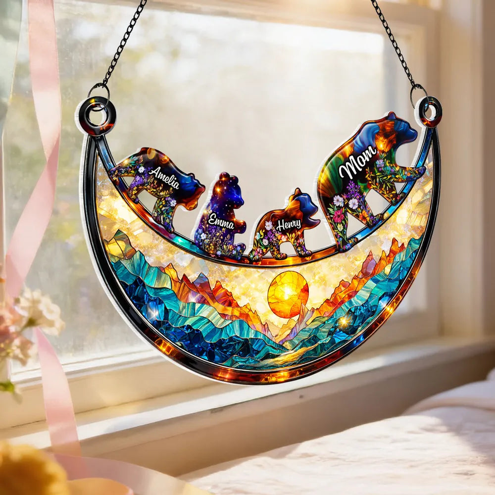 Personalized Bear Family Stained Glass Suncatcher for Mom and Child - Mother's Day Gift Ornament MagicInPrints