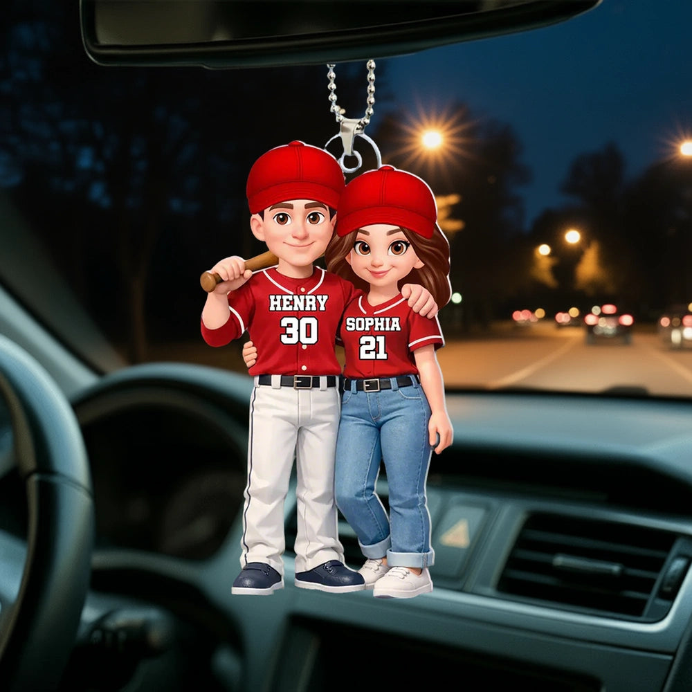 Custom Baseball Couple Car Ornament for Sports Fans - Personalized Gift Car Hanger MagicInPrints