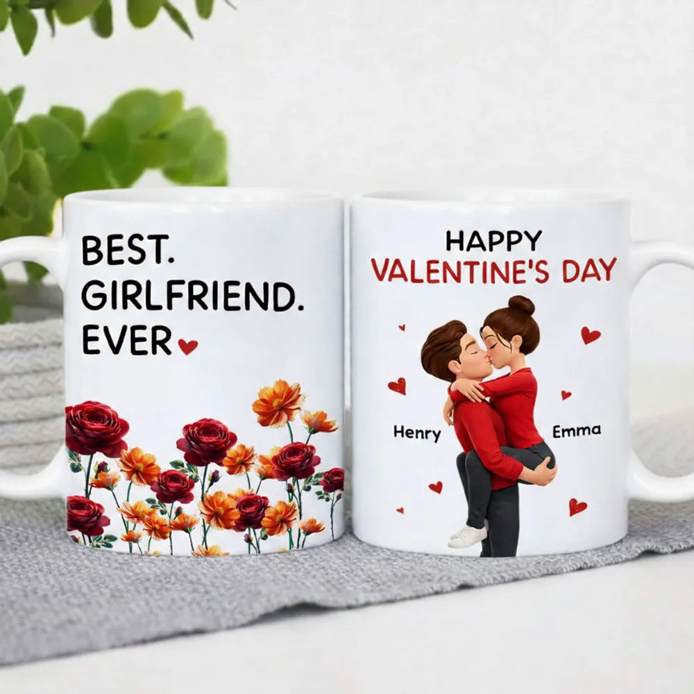 Personalized Valentine's Day Couple Mugs for Girlfriend - Romantic Gift Cup MagicInPrints