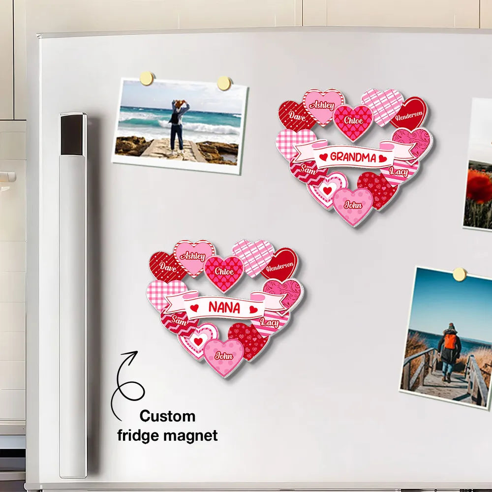 Personalized Heart Magnet Set for Grandma - Family Names Gift Fridge Magnet MagicInPrints
