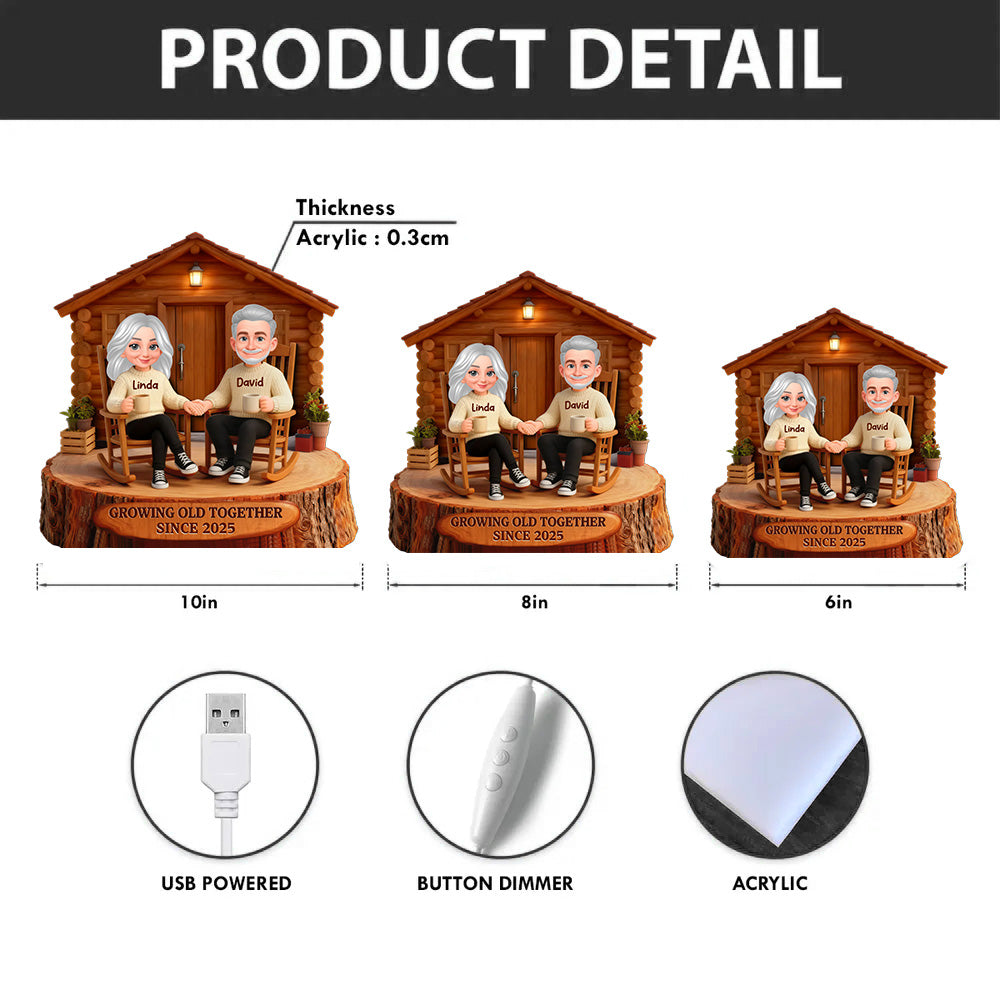 Personalized Couple Figurine with LED Cabin - Anniversary Gift for Seniors Plaque MagicInPrints