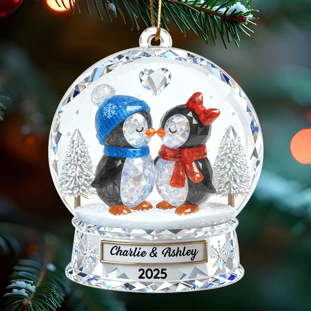 Personalized Penguin Couple Crystal Ornament for Couples - Christmas Decoration Ornament MagicInPrints