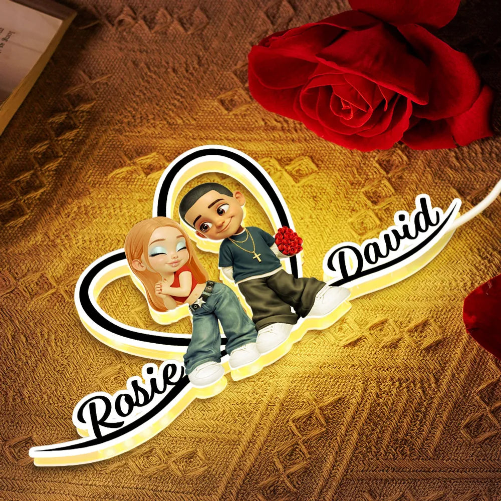 Personalized Couple LED Lamp for Romantic Gift - Custom Names Heart Design Plaque MagicInPrints