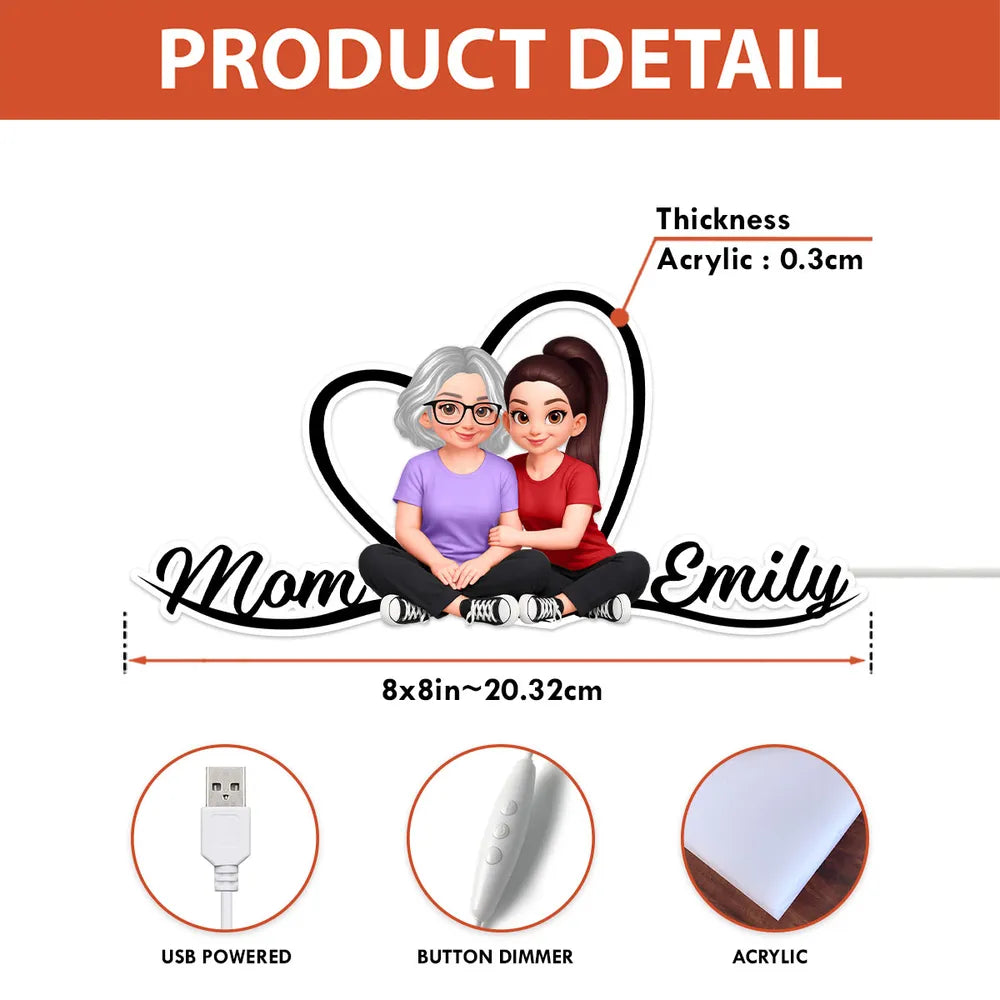 Personalized LED Night Light for Mom and Daughter - Heartwarming Gift Plaque MagicInPrints