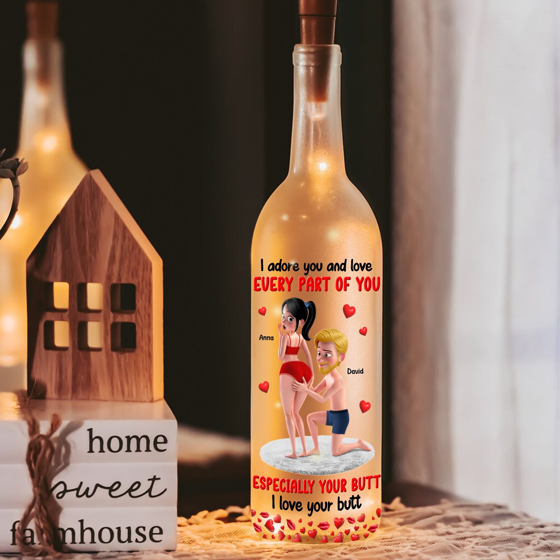 I Adore You & Love Every Part Of You - Personalized Funny Couples Bottle Lamp Bottle Lamp MagicInPrints