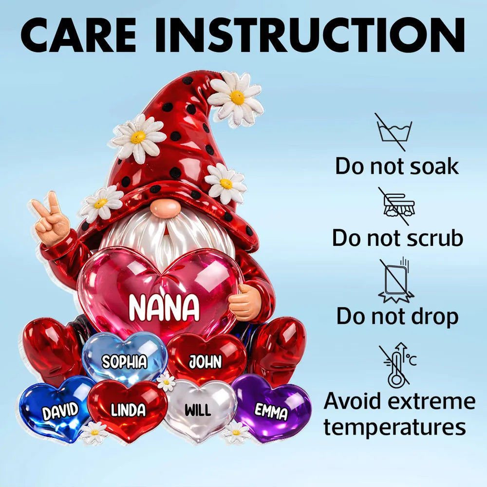 Personalized Gnome Heart Ornament for Nana - Family Keepsake Gift Plaque MagicInPrints