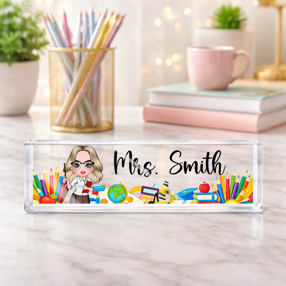 Personalized Teacher Desk Name Plate for Educators with Cartoon Design - Perfect for Classroom Decor Plaque MagicInPrints