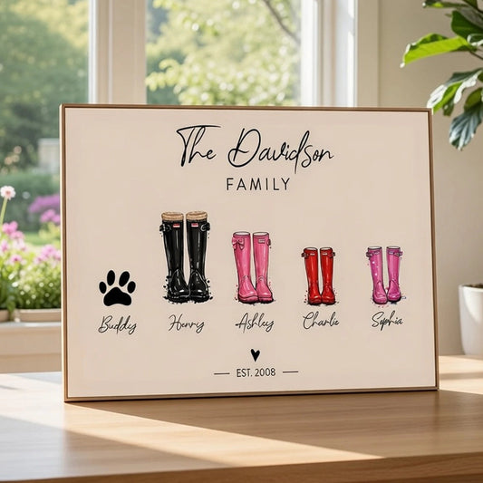 Personalized Family Boots Print for Home Decor - Custom Names and Dates Poster or Canvas MagicInPrints