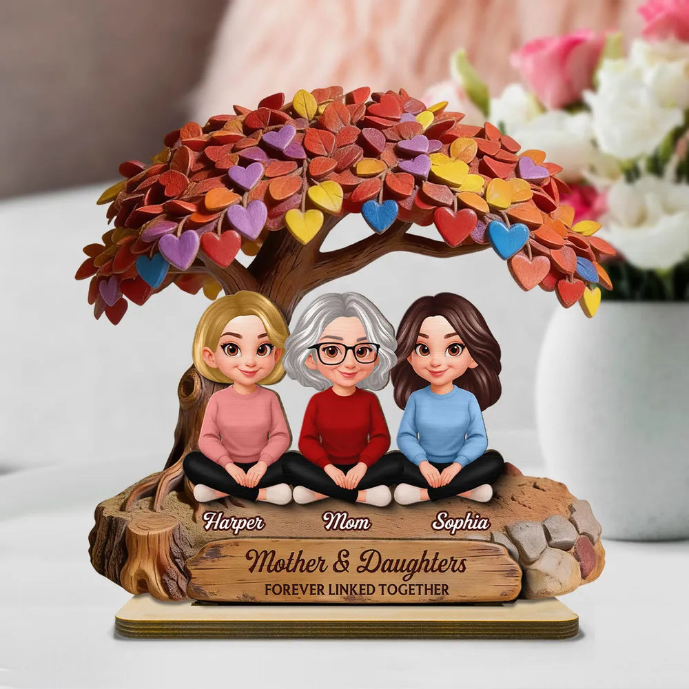 Personalized Mother & Daughters Figurine with Heart Tree - Sentimental Family Gift Plaque MagicInPrints