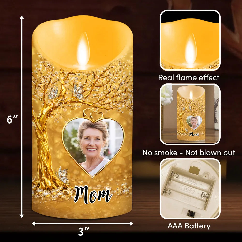 Personalized Memorial LED Candle for Mom with Photo and Date - Sentimental Keepsake Lamp MagicInPrints