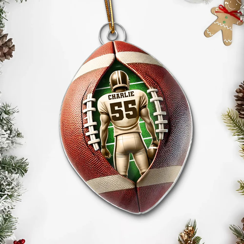 Custom Football Ornament for Sports Fans with Player Number - Holiday Decor Ornament MagicInPrints