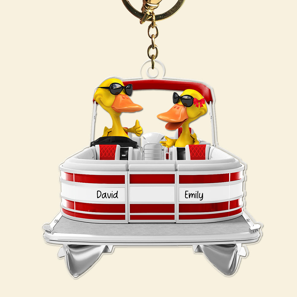 Personalized Duck Lovers Keychain - Happy Ducks on a Pontoon Keychains PopCulturePrints