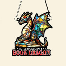 Load image into Gallery viewer, Personalized Book Lover&#39;s Suncatcher Ornament - Dragon Reading Book Ornament PopCulturePrints
