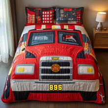 Load image into Gallery viewer, “Brave Heroes Deserve Cozy Comfort” - Fire Truck Quilt Bedding Set - Personalized Gifts for Firefighters
