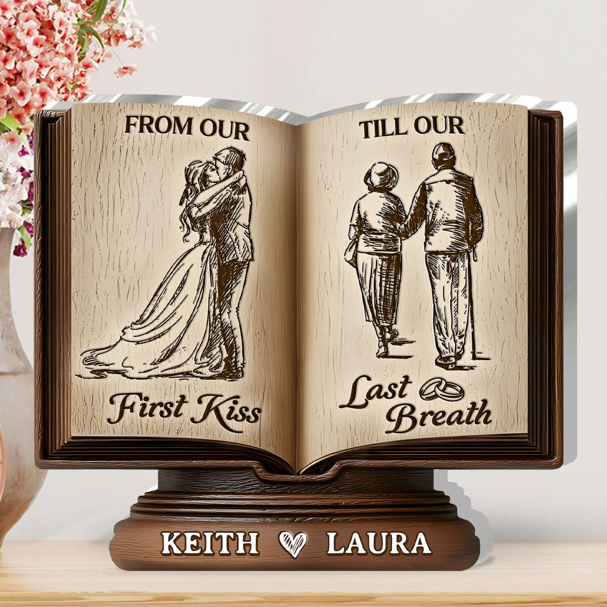 Personalized Wooden Book Sculpture for Couples - Romantic Anniversary Gift Plaque MagicInPrints