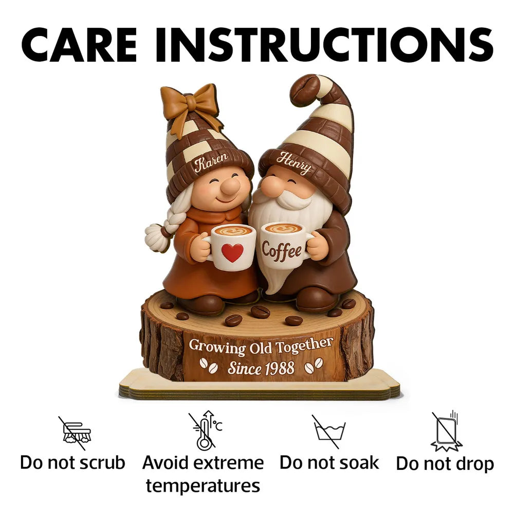 Personalized Couple Gnome Figurine for Coffee Lovers - Anniversary Gift Plaque MagicInPrints