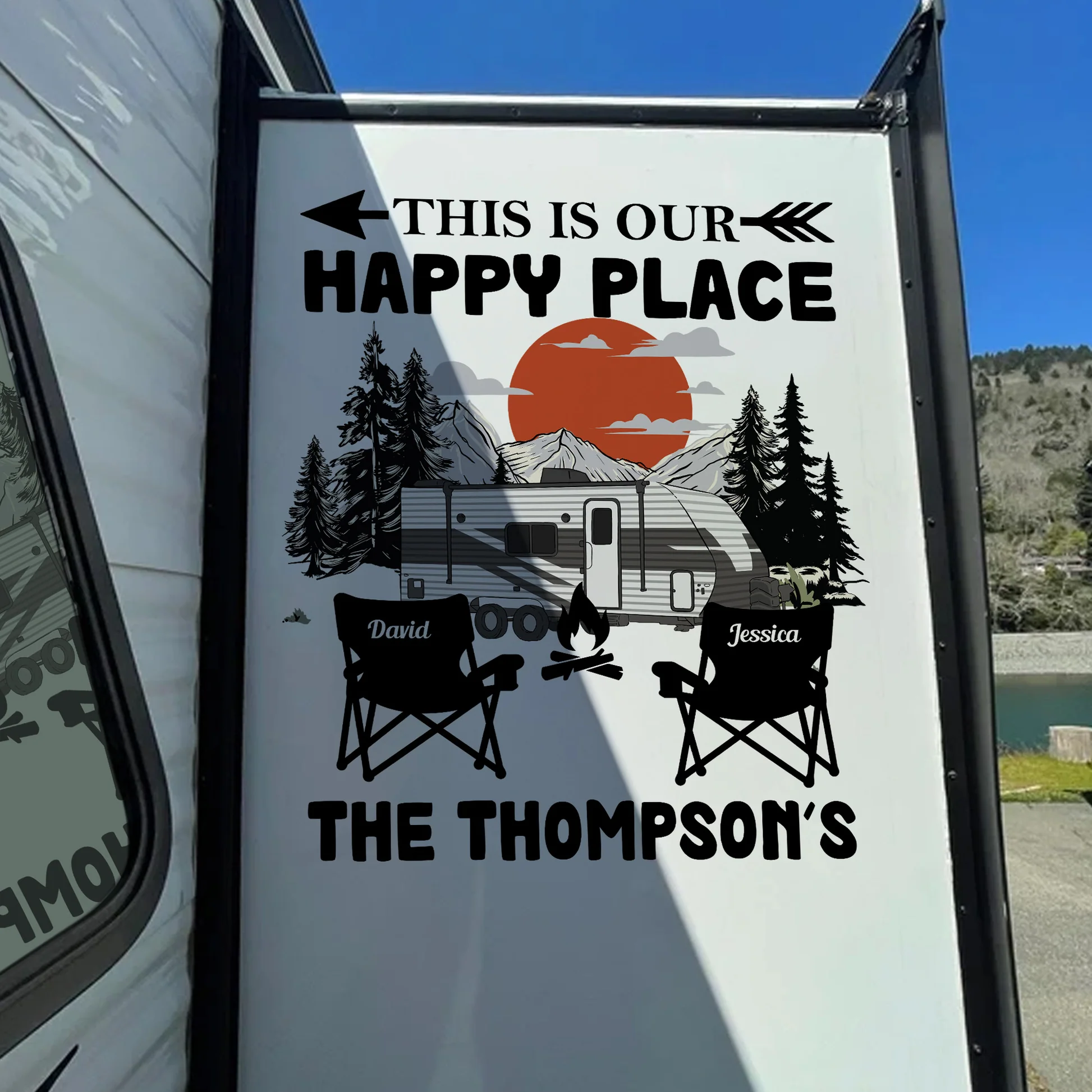Personalized RV Camper Door Decal for Family - Custom Happy Place Design Sticker MagicInPrints