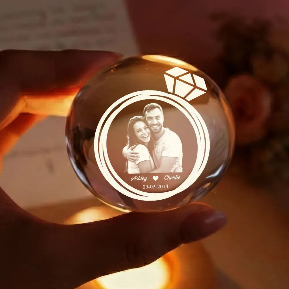 Custom Photo Engraved LED Crystal Ball for Couples - Romantic Gift Lamp MagicInPrints