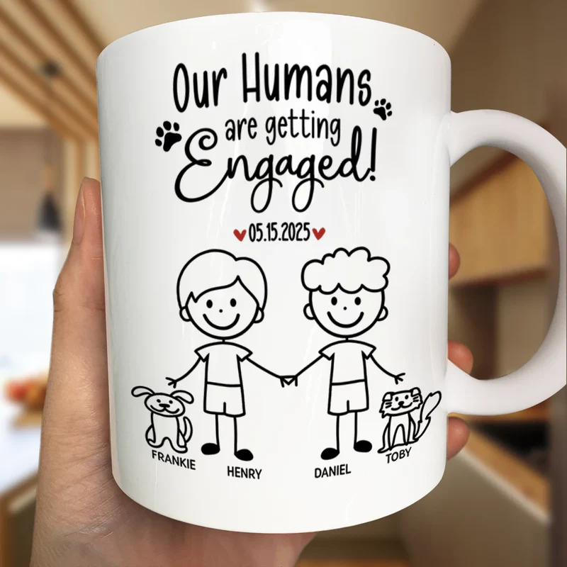 Personalized Wedding Announcement Mug for Couples with Pets - Engagement Gift Cup MagicInPrints