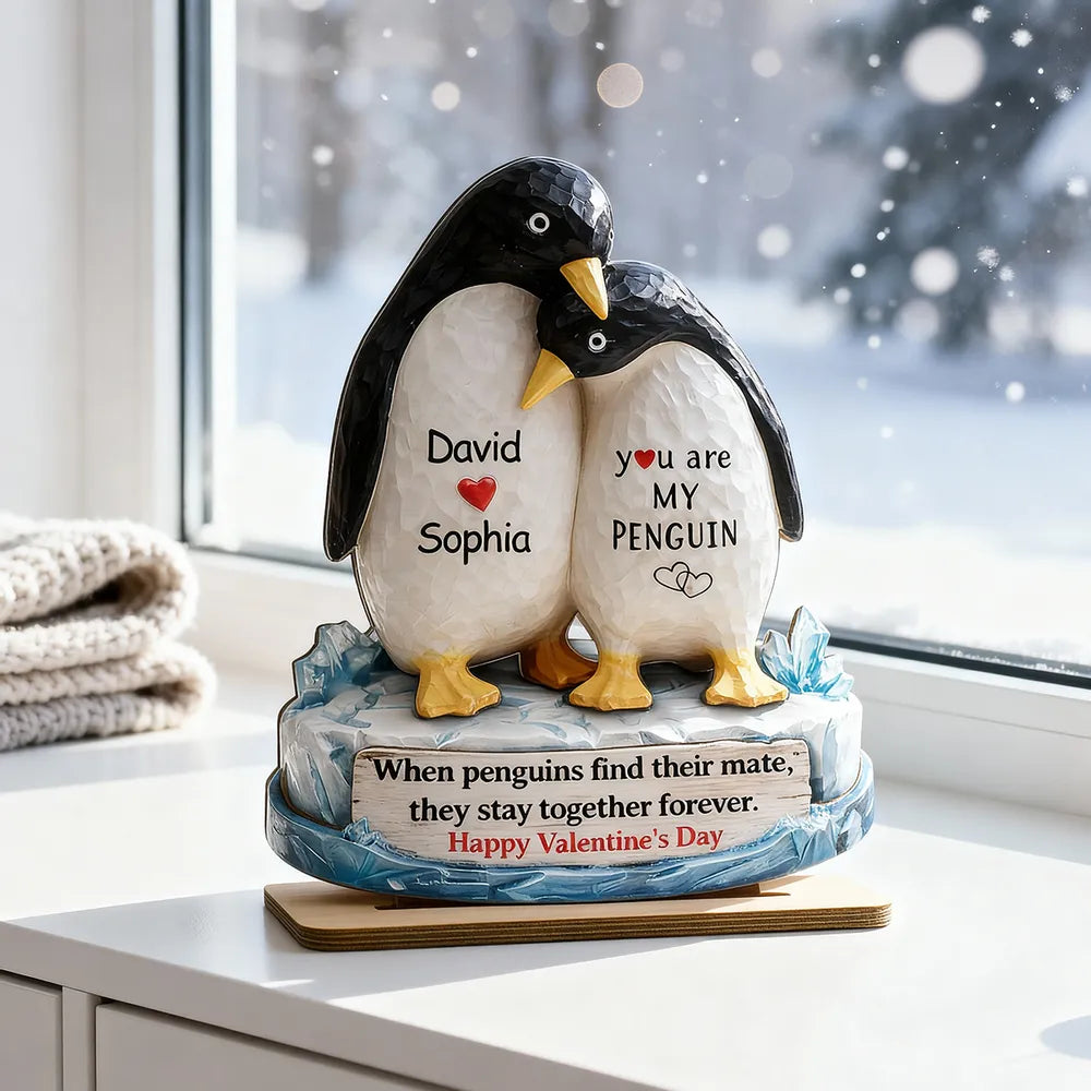 Personalized Penguin Couple Figurine for Lovers - Valentine's Day Gift Plaque MagicInPrints
