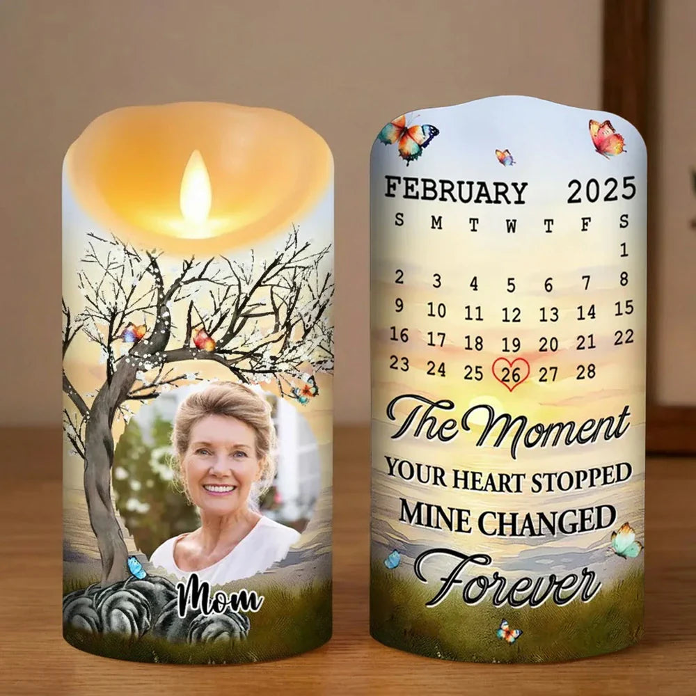Personalized Memorial LED Candle for Mom - Sentimental Keepsake with Photo and Date Lamp MagicInPrints