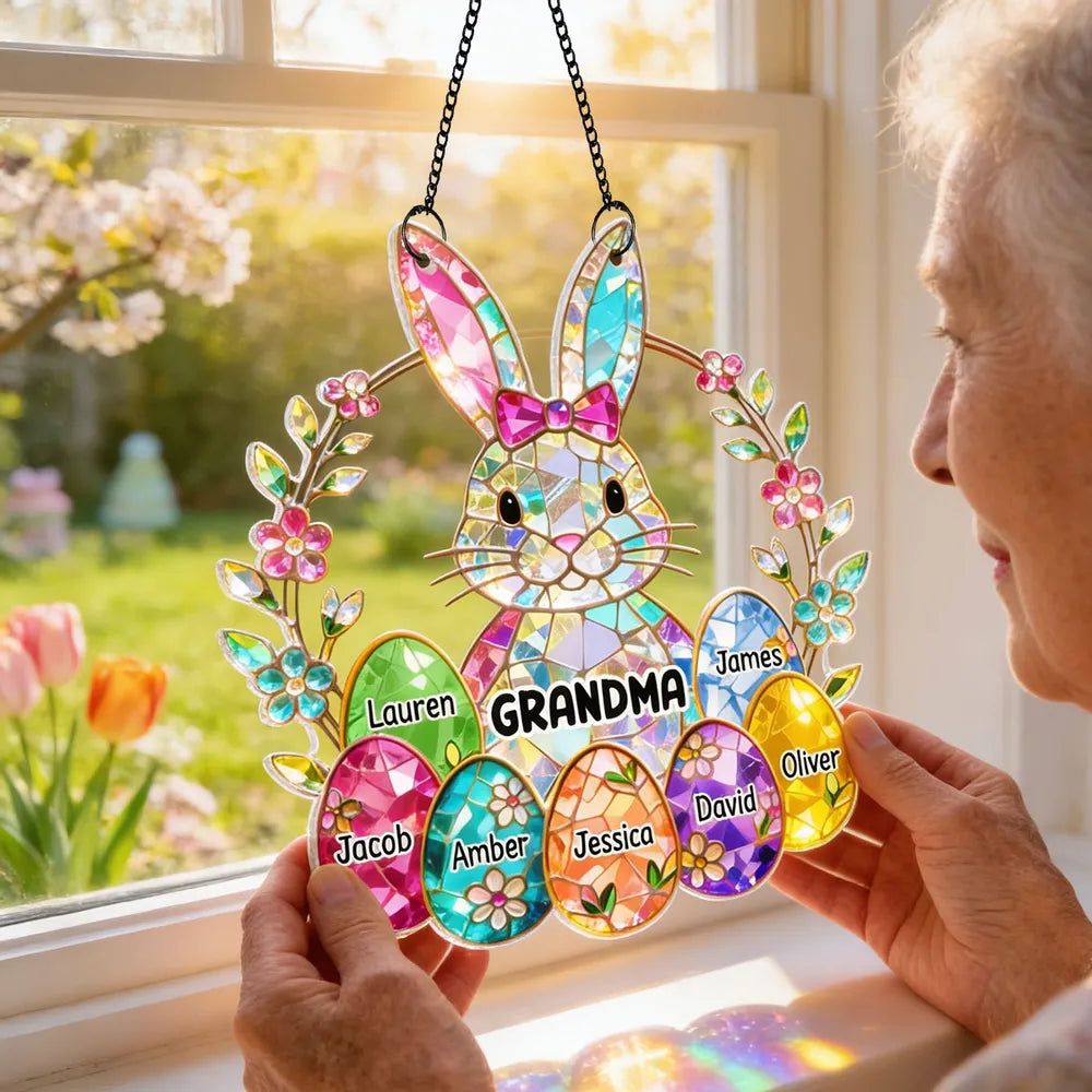 Personalized Easter Bunny Stained Glass Suncatcher for Grandma - Family Gift Ornament MagicInPrints
