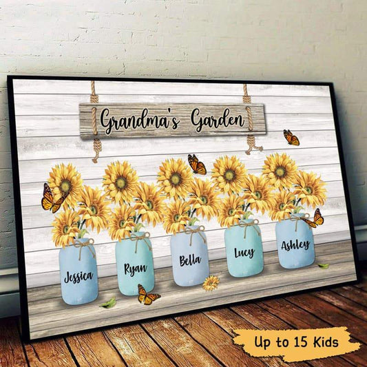 Personalized Grandma's Garden Canvas for Family - Custom Names and Sunflowers Art Poster or Canvas MagicInPrints