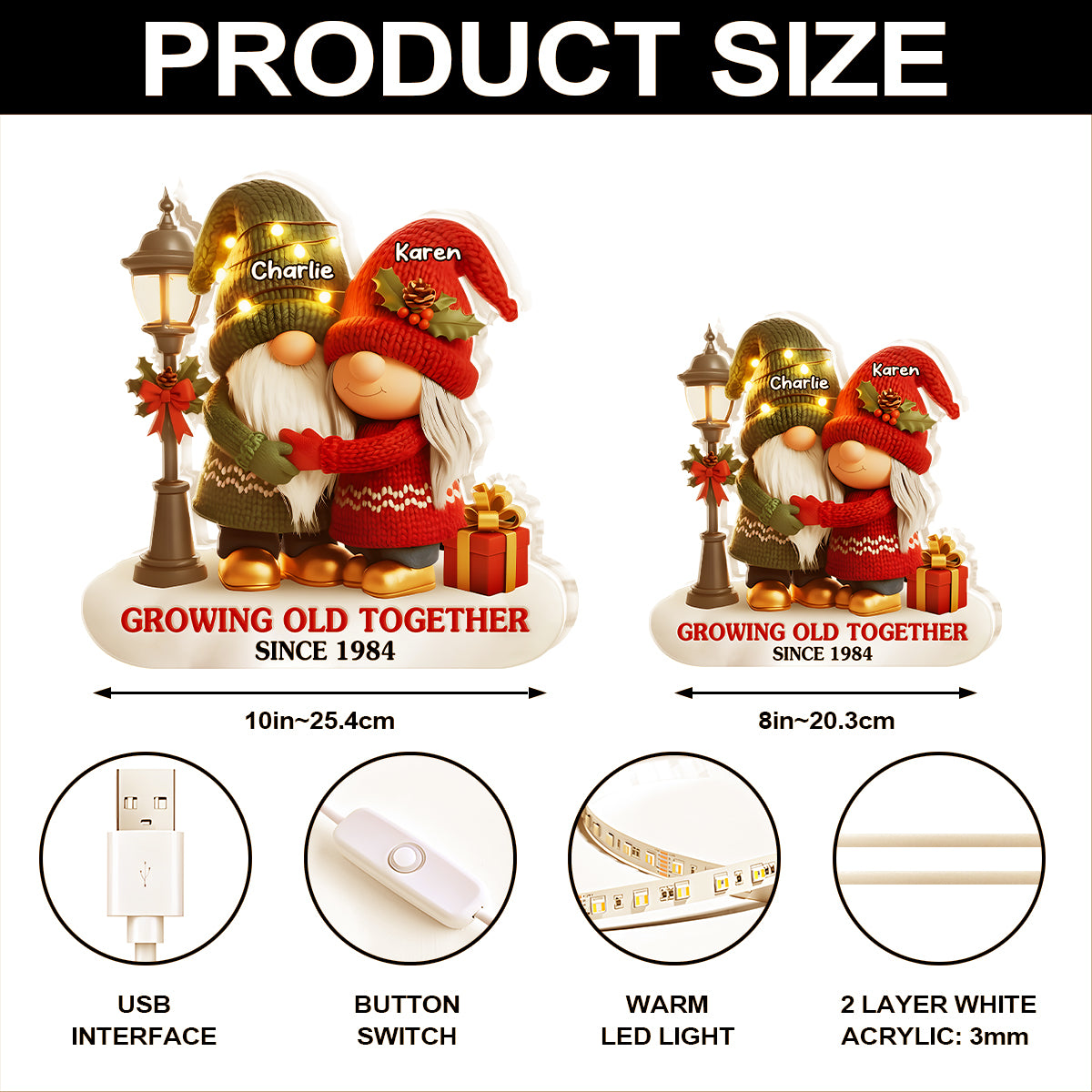 Personalized Couple Gnome Figurine with Names - Romantic Anniversary Gift Plaque MagicInPrints
