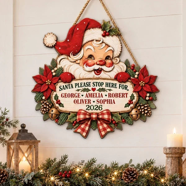 Personalized Vintage Santa Wooden Sign Family Message Christmas Gift