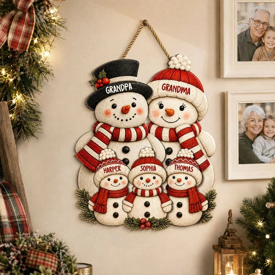 Personalized Wooden Snowman Family Sign Gift for Grandma & Grandpa Christmas Decor