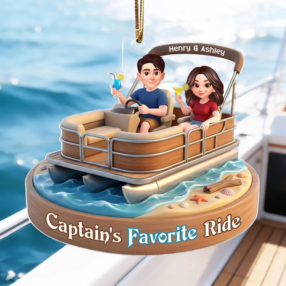 Personalized Boat Couple Car Ornament for Travelers - Vacation Souvenir Car Hanger MagicInPrints