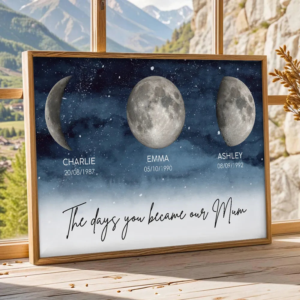 Personalized Moon Phase Print for Mom - Custom Dates and Names - Sentimental Gift Poster or Canvas MagicInPrints